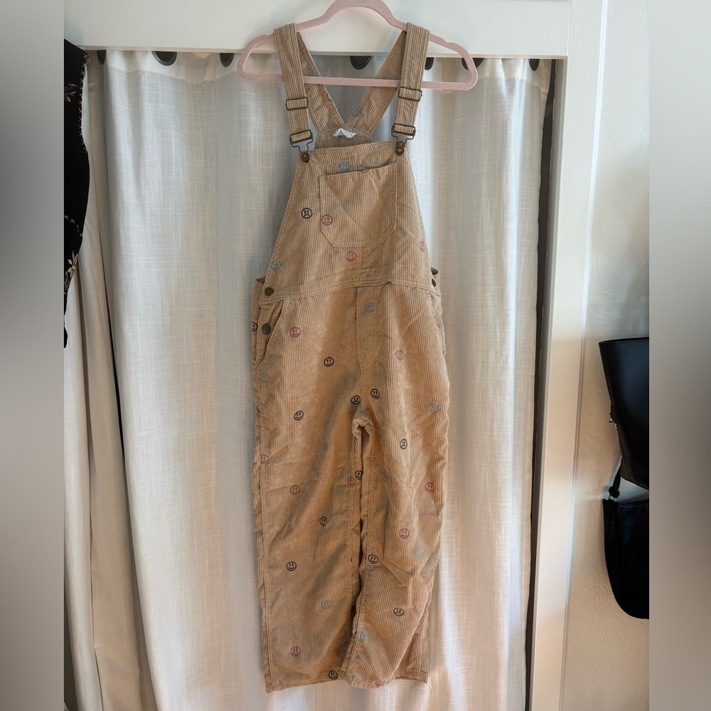 Khaki Happy/Sad Face Corduroy Overalls